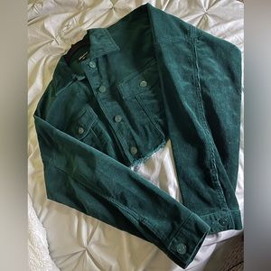 Women’s Emerald Green Cropped Corduroy Jacket.